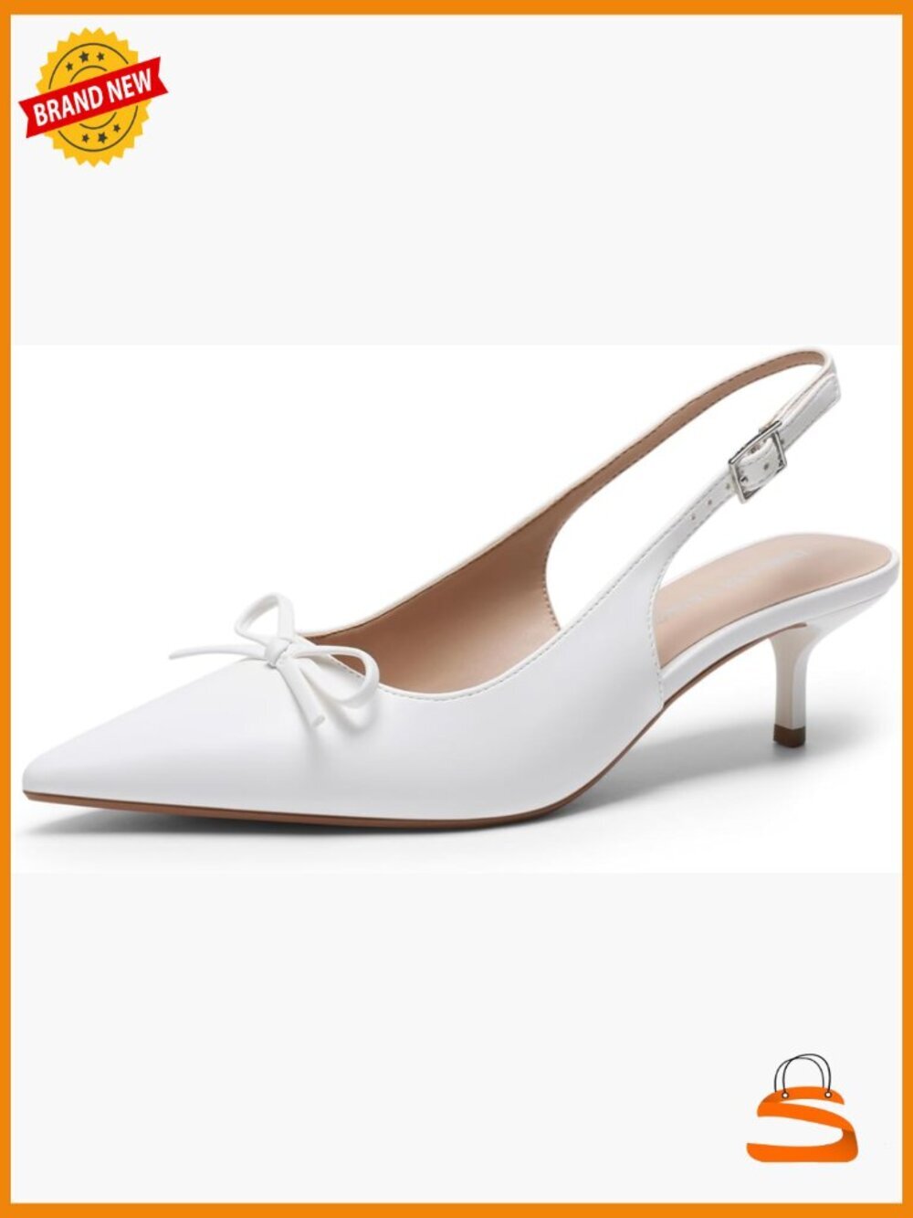 Slingback Kitten Heels, Pointed Toe 2.17 Inch Low Bow Dress Pumps